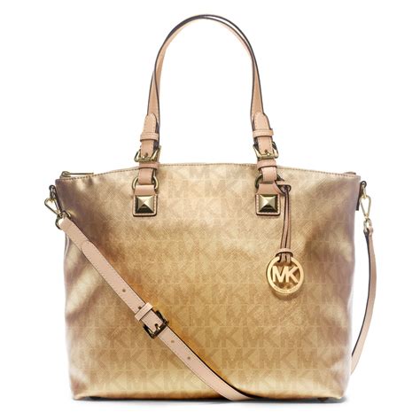 michael kors handbag signature metallic satchel|Michael Kors small satchel handbag.